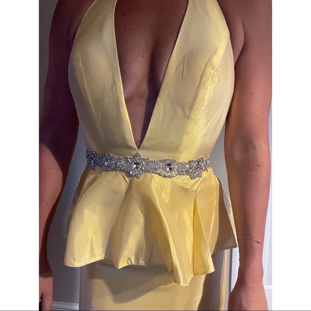 Jovani Halter Yellow Gown with Sequin - Picture 4 of 5